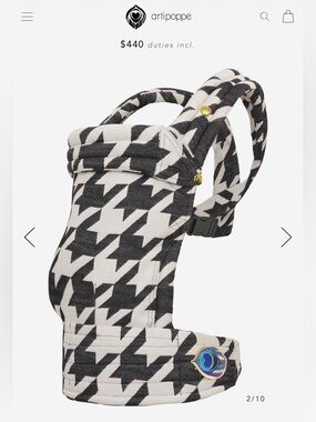 Artipoppe Zeitgeist infant through toddler carrier houndstooth tweed bw cotton